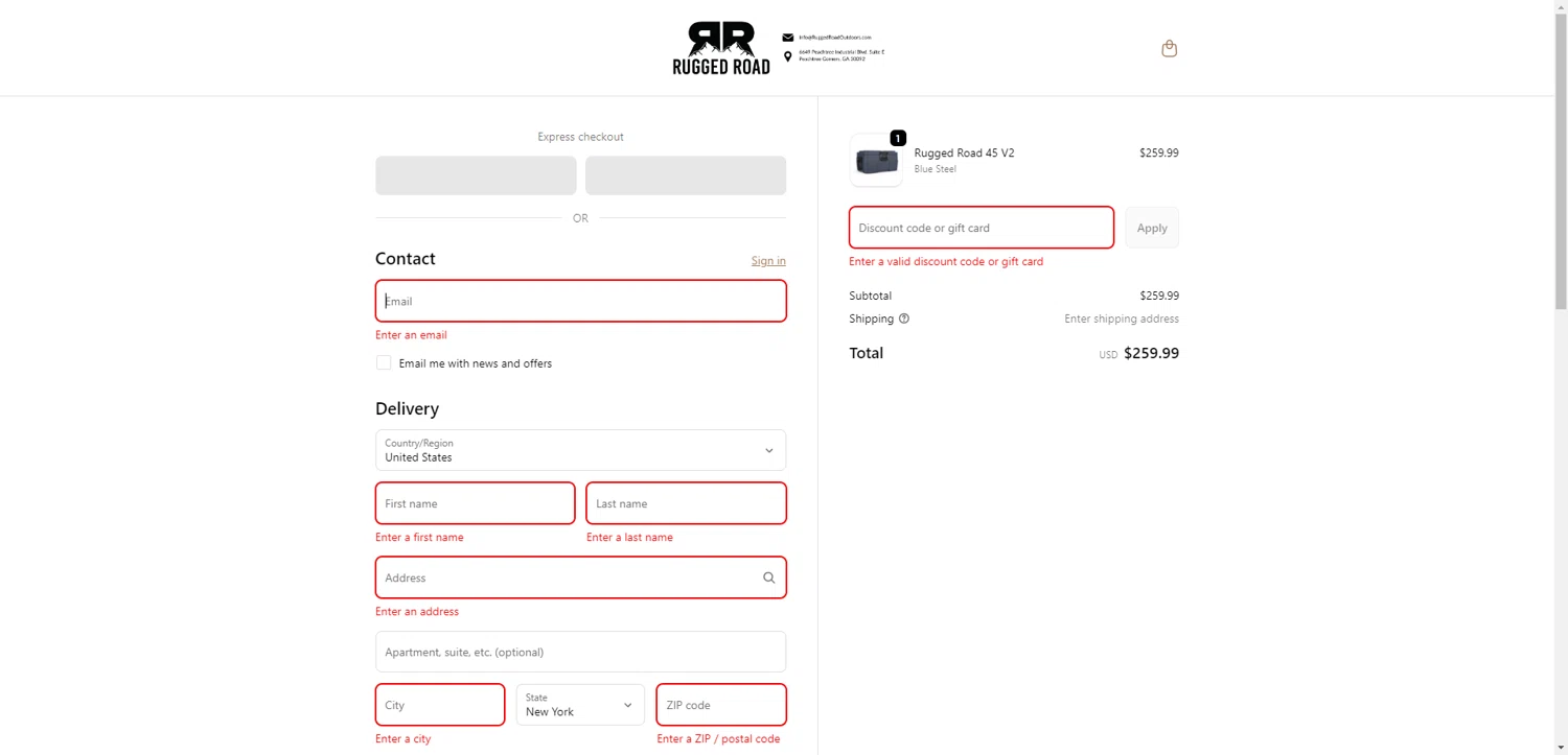 Rugged Road Outdoors discount code screenshot showing code KENSINGTON applied at Rugged Road Outdoors checkout page. Uploaded by SimplyCodes community member DiscountWarden480 on Oct 8, 2025