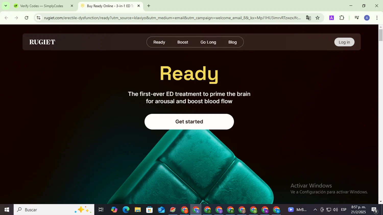 Rugiet Men's Health Clinic promo code screenshot showing code ROAR20 applied at Rugiet Men's Health Clinic checkout page. Uploaded by SimplyCodes community member TreasureCaptain5531 on Feb 22, 2025