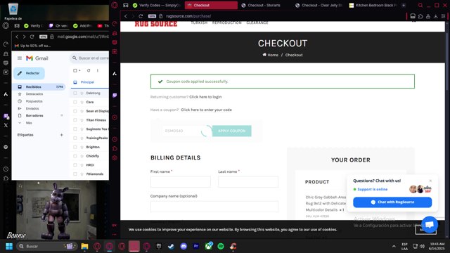 Rugsource checkout page showing Rugsource promo code box | Screenshot taken by SimplyCodes community member on Jun 14, 2025