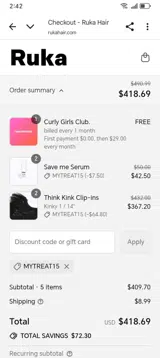 MYTREAT15 coupon verification screenshot