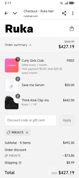 MIKAI15 coupon verification screenshot