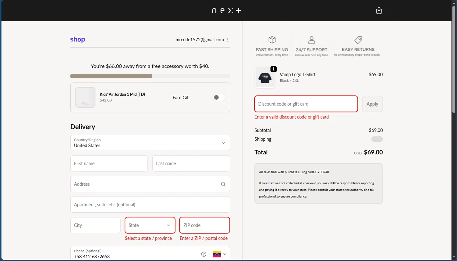 Rule of Next promo code screenshot showing code CYBER40 applied at Rule of Next checkout page. Uploaded by SimplyCodes community member TokioMiller on Dec 4, 2025