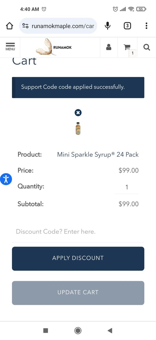 Runamok Maple checkout page showing Runamok Maple discount code box | Screenshot taken by SimplyCodes community member on Nov 14, 2023