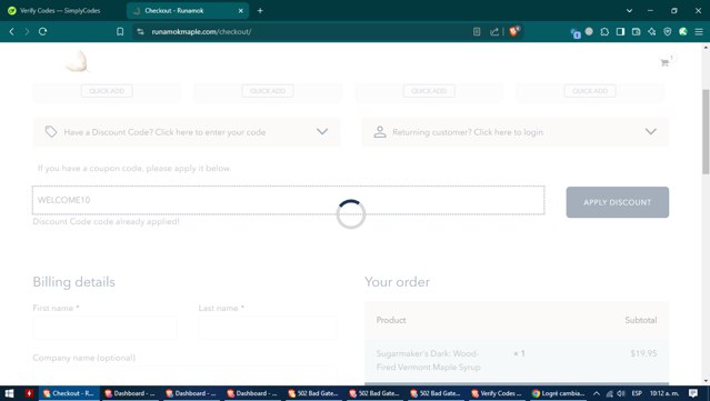 Runamok Maple checkout page showing Runamok Maple discount code box | Screenshot taken by SimplyCodes community member on Mar 1, 2025