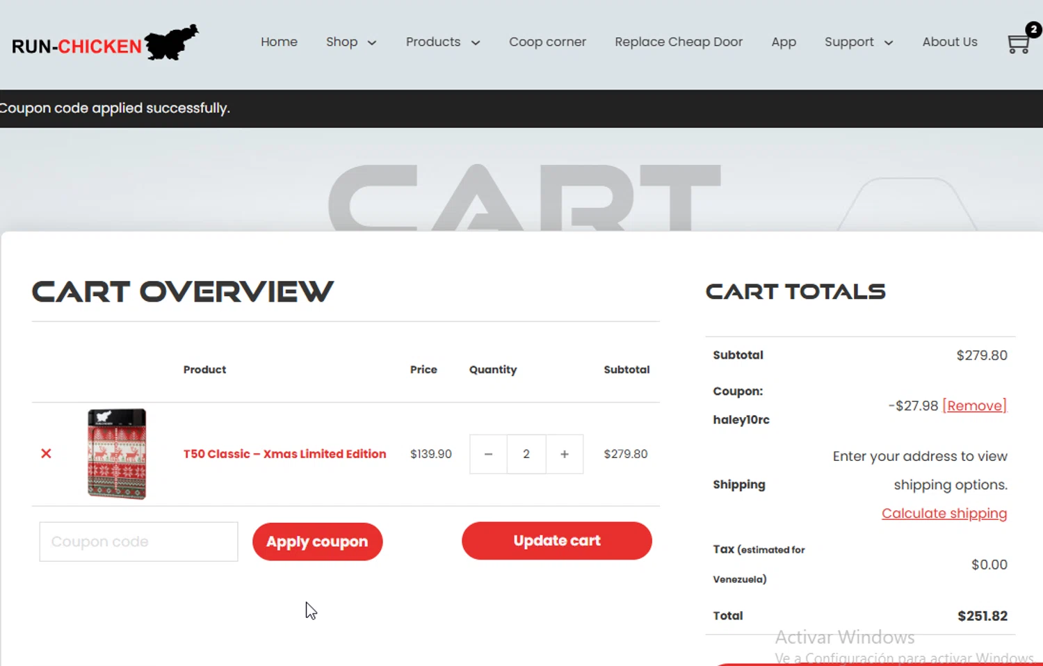 RUN-CHICKEN checkout page showing RUN-CHICKEN promo code box | Screenshot taken by SimplyCodes community member on Jan 4, 2026