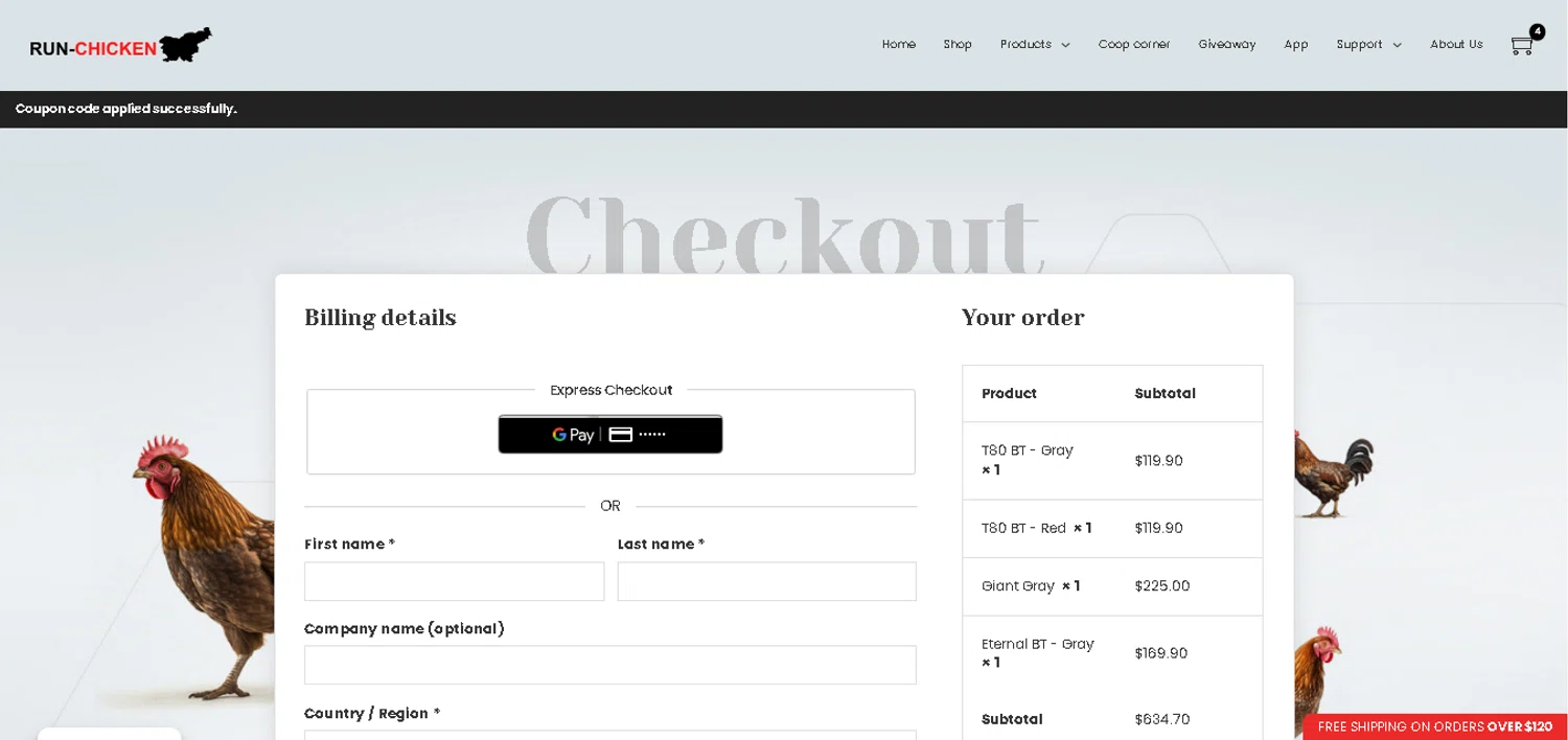 RUN-CHICKEN promo code screenshot showing code SUMMER applied at RUN-CHICKEN checkout page. Uploaded by SimplyCodes community member MagnificentCurator5441 on Jun 18, 2025