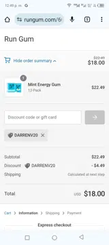 DARRENV20 coupon verification screenshot
