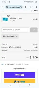 JENNIFERM20 coupon verification screenshot