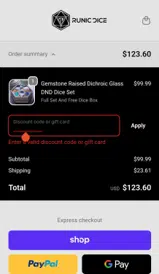 Runic Dice coupon verification screenshot