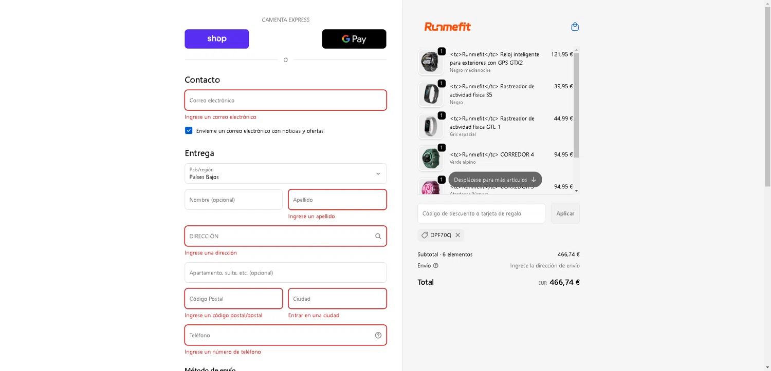 Runmefit promo code screenshot showing code DPF70Q applied at Runmefit checkout page. Uploaded by SimplyCodes community member ValueWarden2887 on Oct 18, 2025