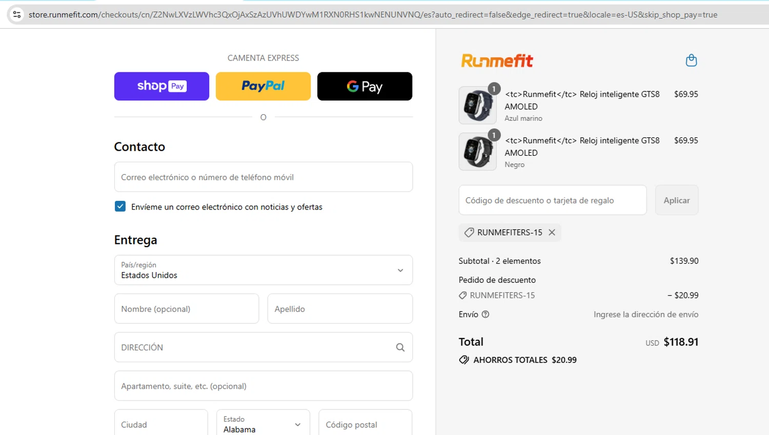 Runmefit promo code screenshot showing code RUNMEFITERS-15 applied at Runmefit checkout page. Uploaded by SimplyCodes community member YHLQMDLGN on Jul 14, 2025