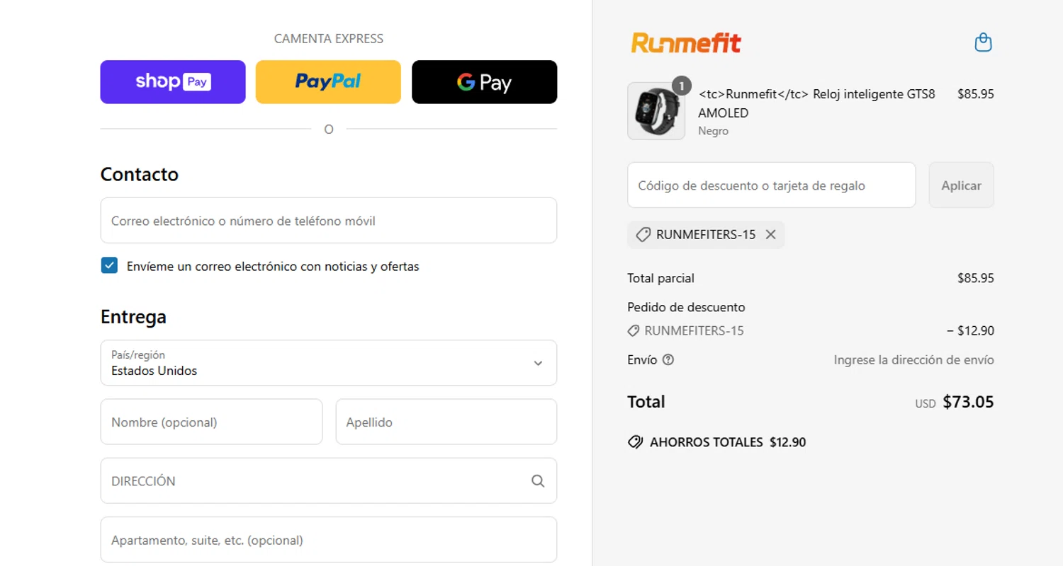 Runmefit promo code screenshot showing code RUNMEFITERS-15 applied at Runmefit checkout page. Uploaded by SimplyCodes community member Aressss on Jun 24, 2025