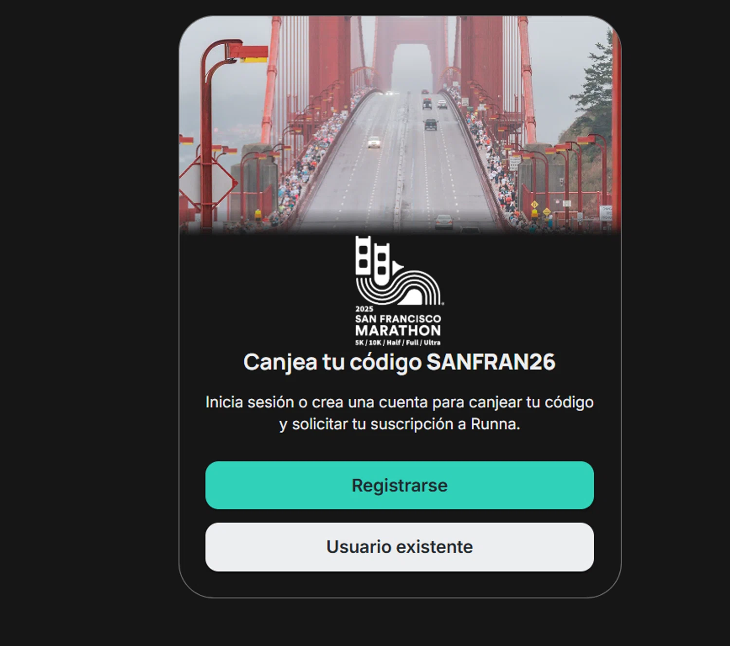 Runna discount code screenshot showing code SANFRAN26 applied at Runna checkout page. Uploaded by SimplyCodes community member DORIANGEL on Dec 20, 2025