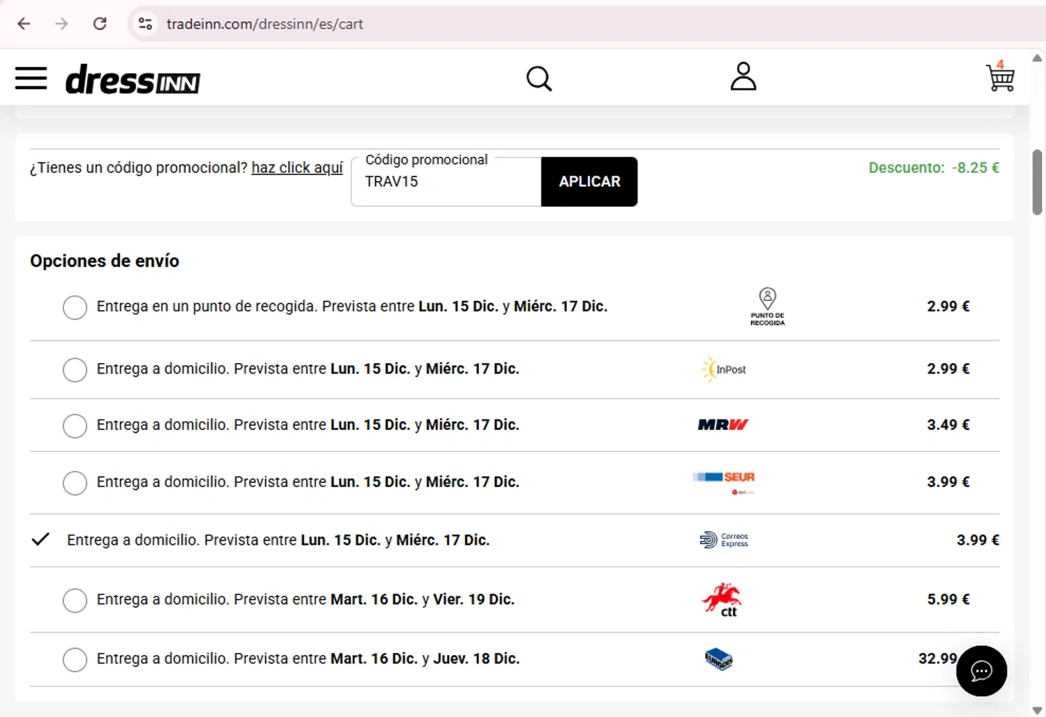 RunnerINN promo code screenshot showing code TRAV15 applied at RunnerINN checkout page. Uploaded by SimplyCodes community member PromoExpert5262 on Dec 11, 2025
