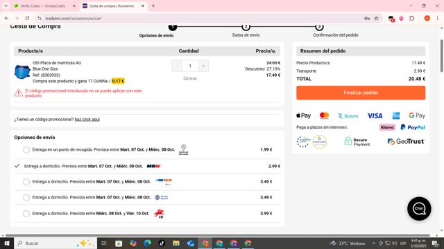 RunnerINN checkout page showing RunnerINN promo code box | Screenshot taken by SimplyCodes community member on Oct 5, 2025
