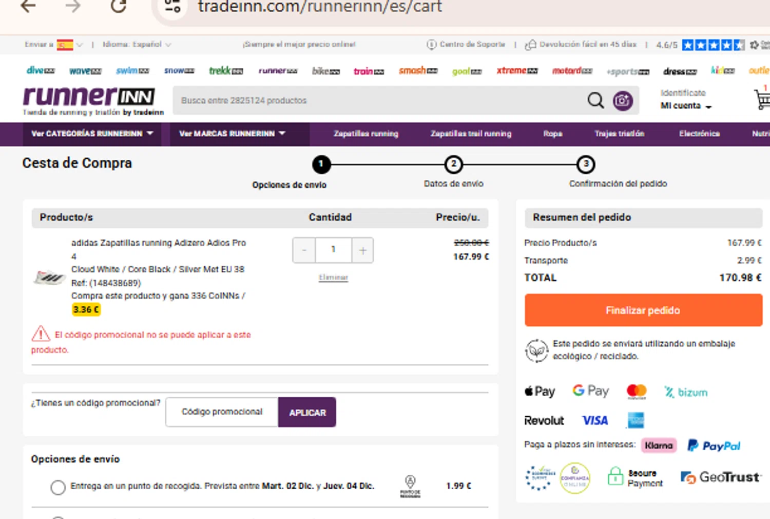 RunnerINN promo code screenshot showing code R15NN applied at RunnerINN checkout page. Uploaded by SimplyCodes community member BudgetLion5814 on Nov 30, 2025