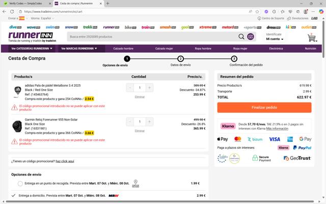 RunnerINN checkout page showing RunnerINN promo code box | Screenshot taken by SimplyCodes community member on Oct 4, 2025