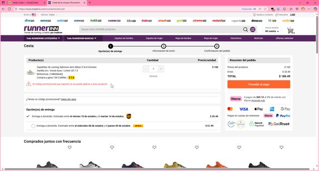 RunnerINN checkout page showing RunnerINN promo code box | Screenshot taken by SimplyCodes community member on Oct 4, 2025