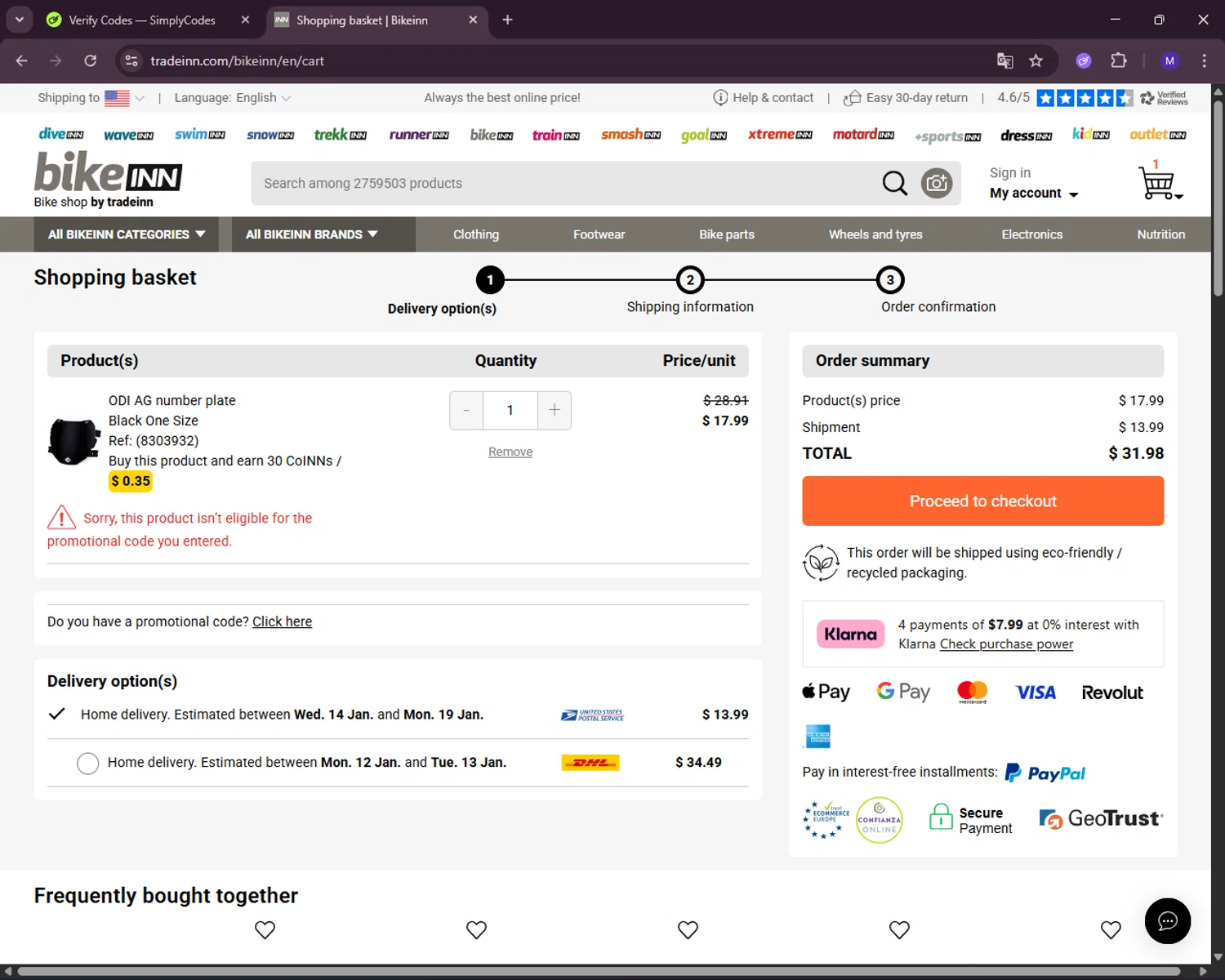 RunnerINN checkout page showing RunnerINN promo code box | Screenshot taken by SimplyCodes community member on Dec 20, 2025