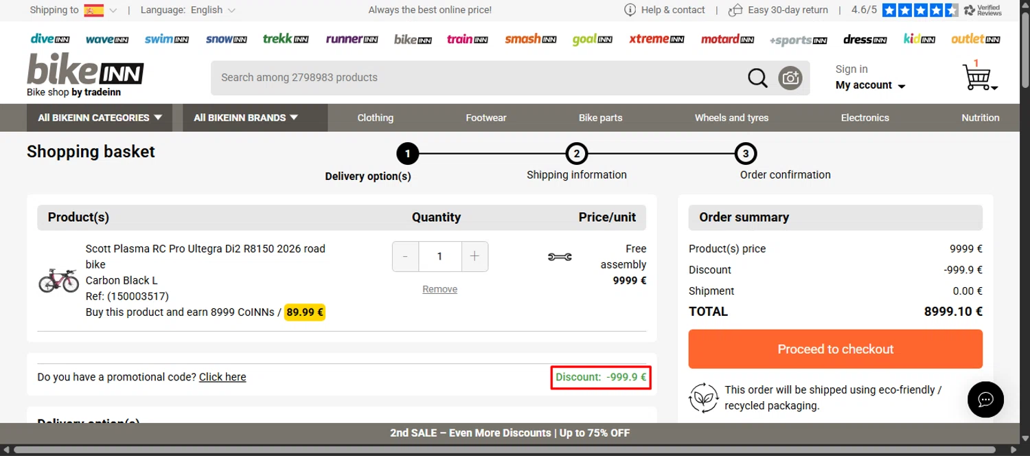 RunnerINN promo code screenshot showing code BK26 applied at RunnerINN checkout page. Uploaded by SimplyCodes community member noworries on Jan 29, 2026