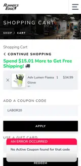 Runner's Edge coupon verification screenshot