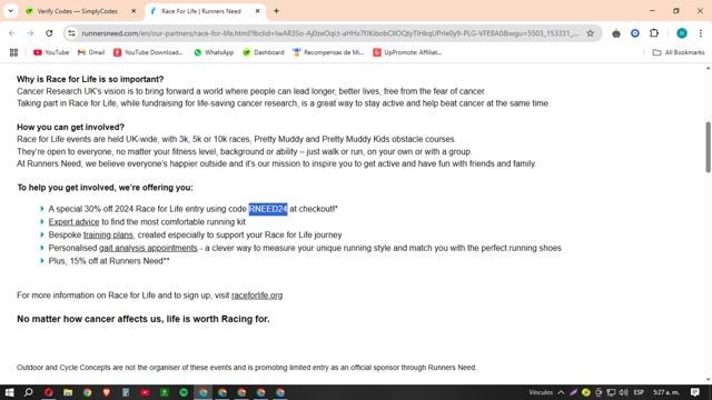 Runners Need checkout page showing Runners Need discount code box | Screenshot taken by SimplyCodes community member on Mar 20, 2025