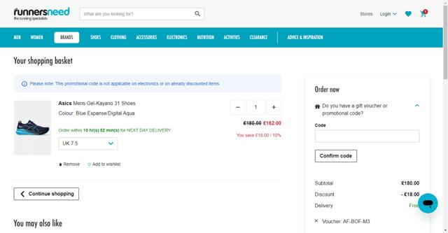 Runners Need checkout page showing Runners Need discount code box | Screenshot taken by SimplyCodes community member on Jun 25, 2024