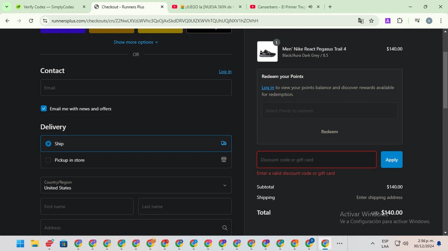 Runners Plus coupon code screenshot showing code TAKE5 applied at Runners Plus checkout page. Uploaded by SimplyCodes community member SwiftScout1619 on Dec 30, 2024