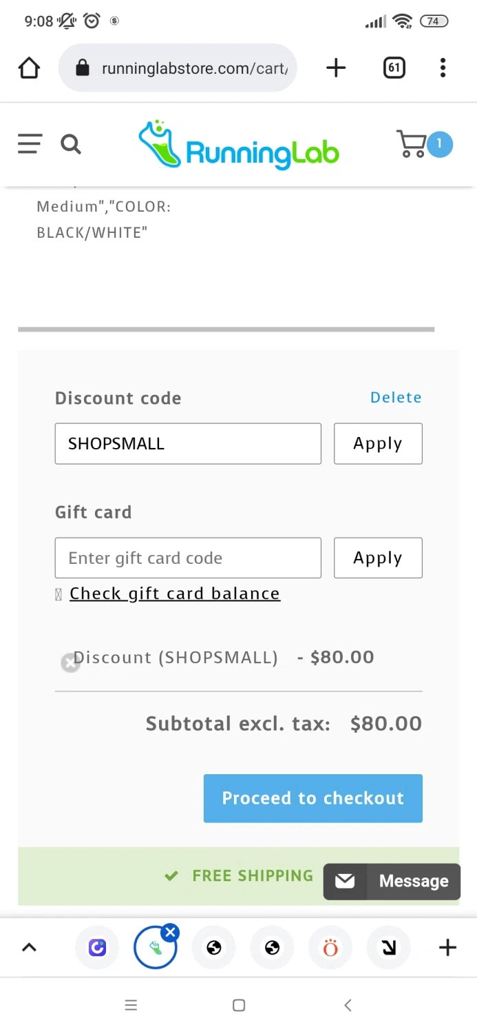 Running Lab checkout page showing Running Lab discount code box | Screenshot taken by SimplyCodes community member on Oct 10, 2022