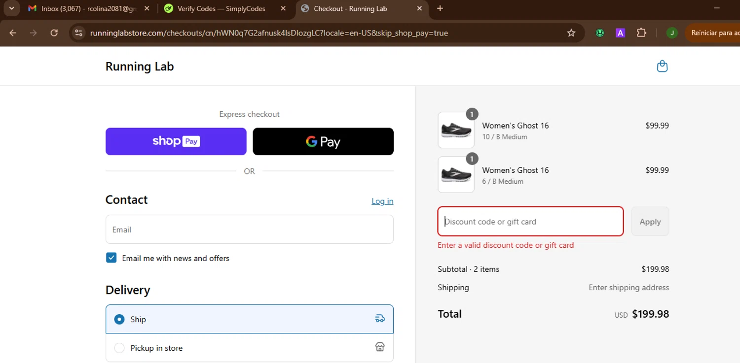 Running Lab discount code screenshot showing code 2025PREZ applied at Running Lab checkout page. Uploaded by SimplyCodes community member SnoopDogg on Jul 20, 2025