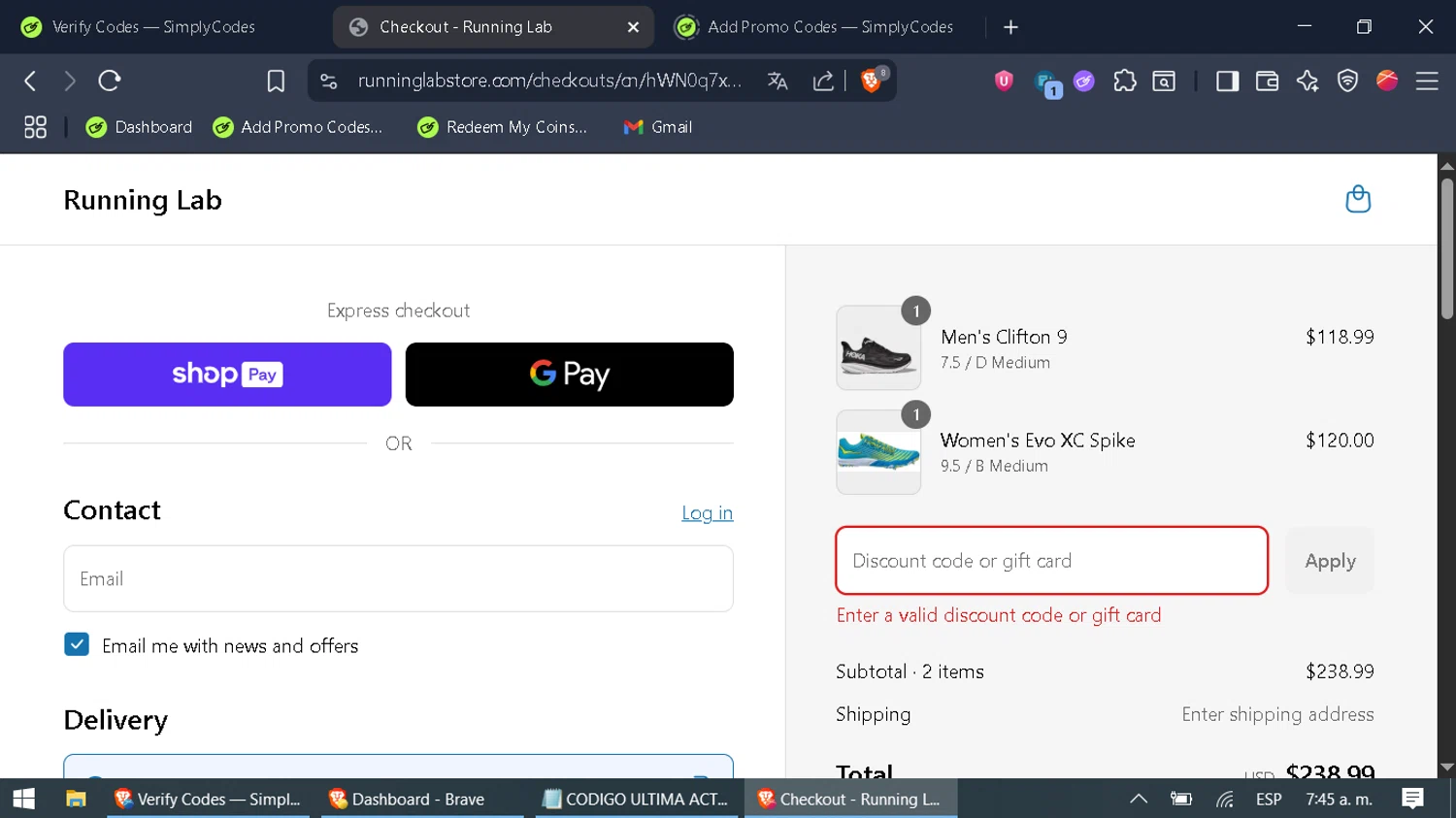 Running Lab discount code screenshot showing code 2025PREZ applied at Running Lab checkout page. Uploaded by SimplyCodes community member WonderFox6469 on Jul 20, 2025