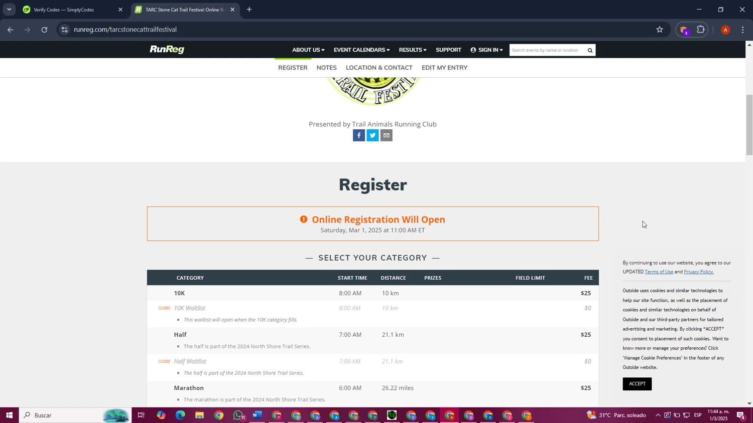 RunReg coupon code screenshot showing code TARC20 applied at RunReg checkout page. Uploaded by SimplyCodes community member AlvaroCG on Mar 1, 2025
