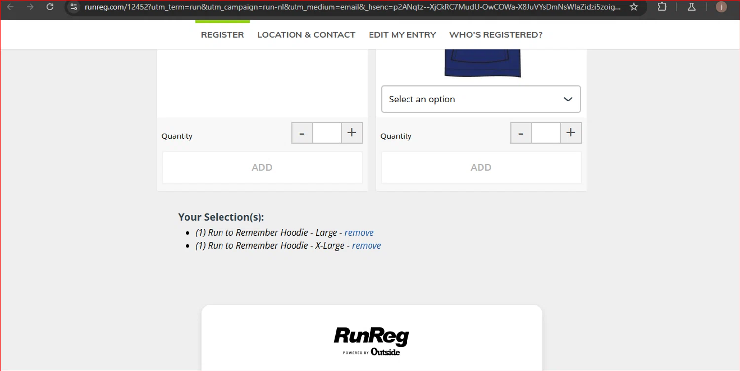 RunReg coupon code screenshot showing code BOS-OUTSIDE25 applied at RunReg checkout page. Uploaded by SimplyCodes community member CodeWhiz8342 on Apr 8, 2025