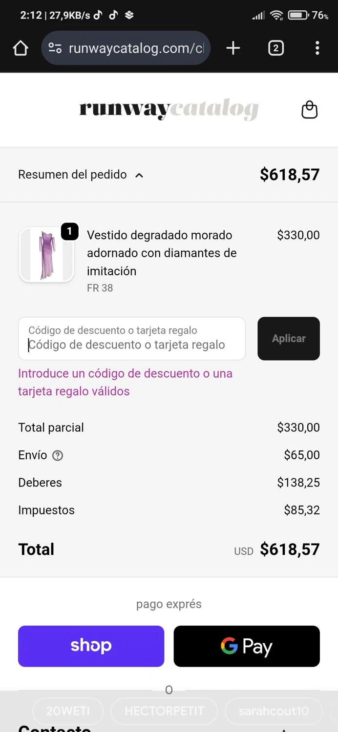 Runway Catalog promo code screenshot showing code GLNRC9SD applied at Runway Catalog checkout page. Uploaded by SimplyCodes community member Anderson on Sep 23, 2025
