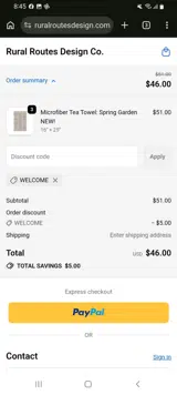WELCOME coupon verification screenshot