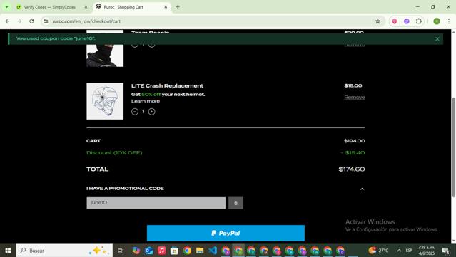 Ruroc checkout page showing Ruroc discount code box | Screenshot taken by SimplyCodes community member on Jun 4, 2025