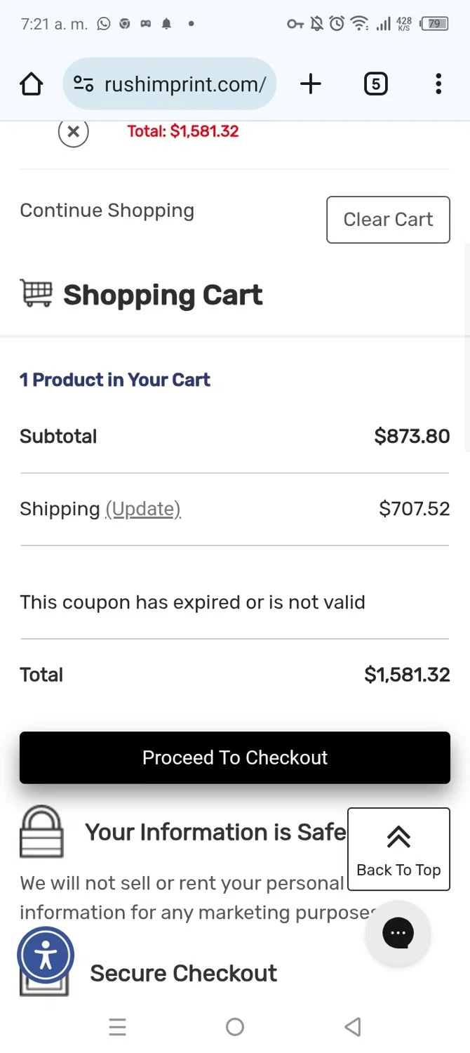 rushIMPRINT promo code screenshot showing code blanket20 applied at rushIMPRINT checkout page. Uploaded by SimplyCodes community member CrownChaser1876 on Mar 6, 2025