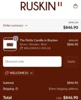 WELCOME10 coupon verification screenshot