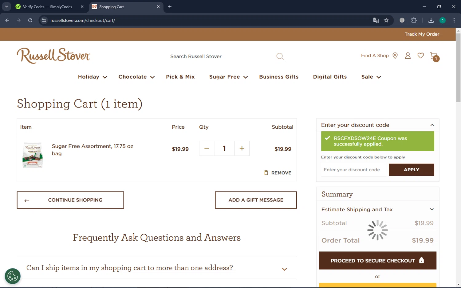 where to use Russell Stover promo code box