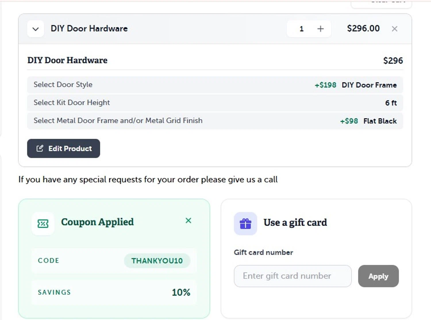 Rustica coupon code screenshot showing code THANKYOU10 applied at Rustica checkout page. Uploaded by SimplyCodes community member MoneyFalcon5538 on Nov 11, 2025