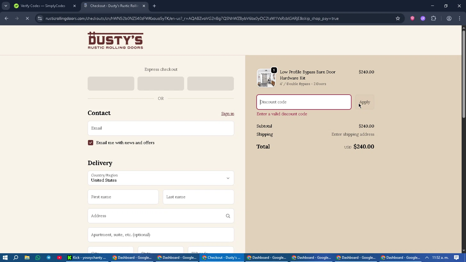 Rustic Rolling Doors discount code screenshot showing code HALLOWEEN25 applied at Rustic Rolling Doors checkout page. Uploaded by SimplyCodes community member CouponGuardian8137 on Nov 8, 2025