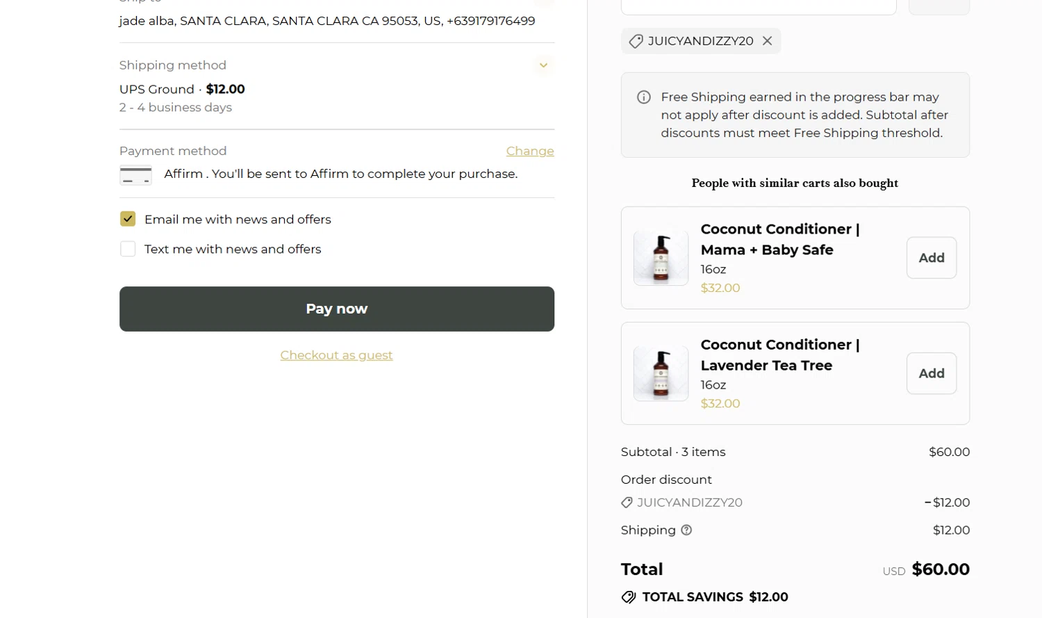 Rustic Strength discount code screenshot showing code juicyandizzy20 applied at Rustic Strength checkout page. Uploaded by SimplyCodes community member jade5416625024720 on Jul 10, 2025