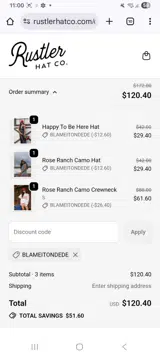 Rustler Hat Co. coupon verification screenshot