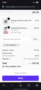 Welcomeback coupon verification screenshot