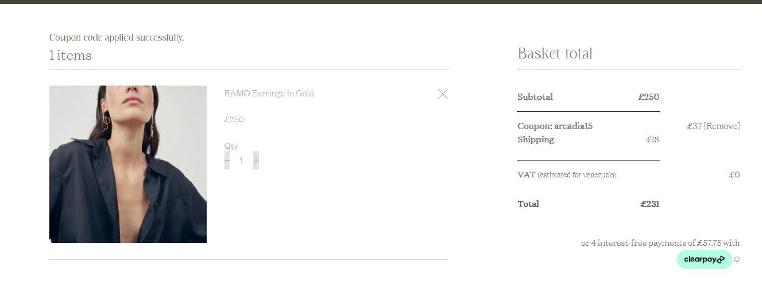 Rêve En Vert promo code screenshot showing code ARCADIA15 applied at Rêve En Vert checkout page. Uploaded by SimplyCodes community member tuvalu10 on May 25, 2025