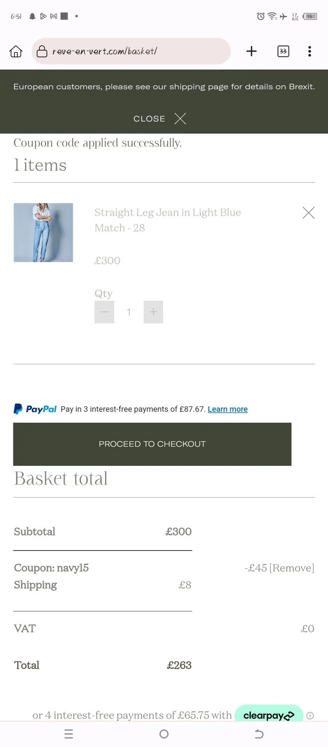 Rêve En Vert checkout page showing Rêve En Vert promo code box | Screenshot taken by SimplyCodes community member on Apr 4, 2024