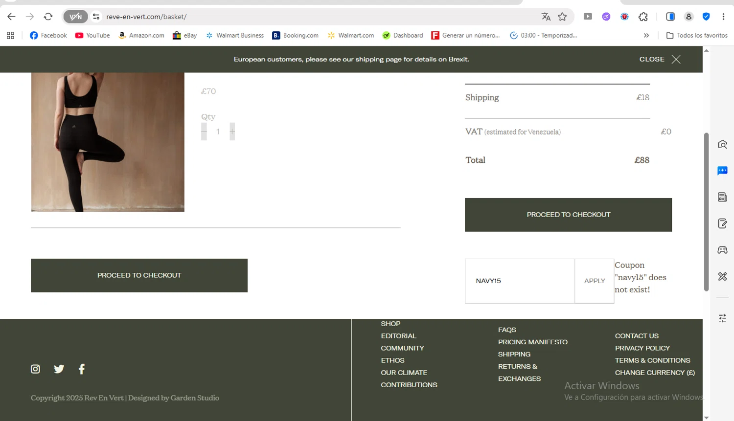 Rêve En Vert promo code screenshot showing code navy15 applied at Rêve En Vert checkout page. Uploaded by SimplyCodes community member FrancyB on Nov 26, 2025