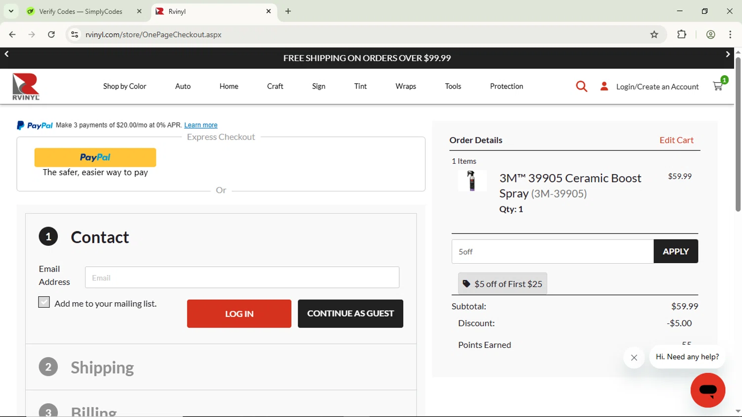 Rvinyl coupon code screenshot showing code 5off applied at Rvinyl checkout page. Uploaded by SimplyCodes community member ScanPhoenix3549 on Jun 21, 2025