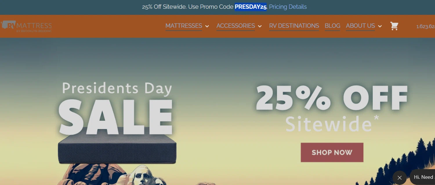 RV Mattress promo code screenshot showing code PRESDAY25 applied at RV Mattress checkout page. Uploaded by SimplyCodes community member josemiguelaponte on Jan 31, 2026