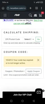 RW Carbon coupon verification screenshot